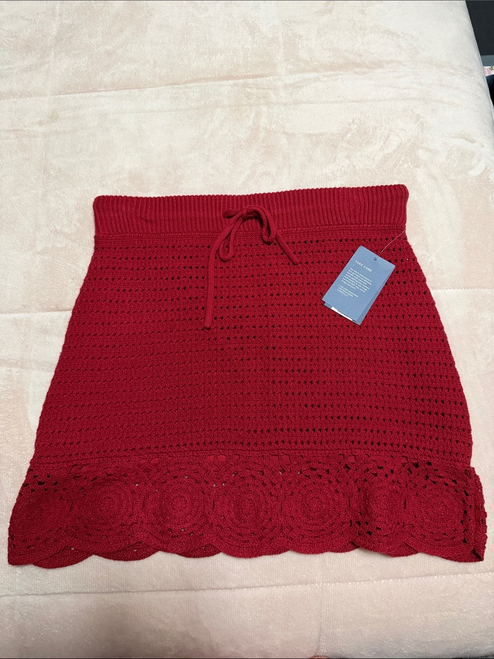Universal Thread Crimson Crochet Mini‎ Skirt with Drawstring Waist
